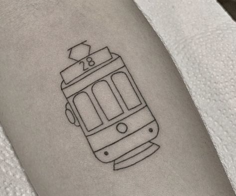 Tram Tattoo, Brith Flower, Tattoo Prague, Train Tattoo, Mental Instability, Minimalistic Tattoos, Remembrance Tattoos, Matching Couple Tattoos, Ankle Tattoo