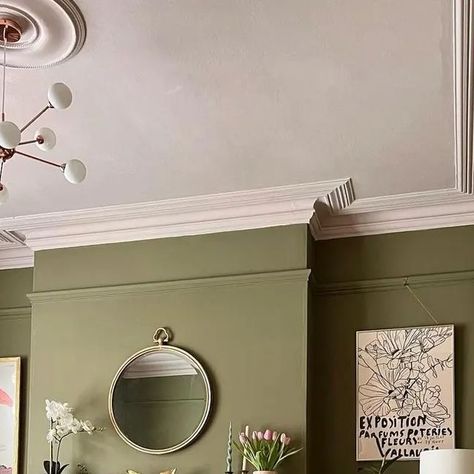 My Victorian House Love on Instagram: "🖤🖤🖤 Hi, I hope your day is going well so far? We HAD to share Katie's post today with her stunning pink ceiling . Doesn't it look fabulous against the olive green walls? Congratulations @aflickofpaint on being our daily winner 🖤🖤🖤 #myvictorianhouselove #victorianhouse #victorianhome #periodinteriors #periodhome #decordetails #decor #interiors123 #interiorsinspo #pinkceiling #pinkandgreen #homeinspo #livingroom #livingroominspo #colourdrenching #colourdrench #homedecor #homeshare #traditionalhome #statementhome #colourfulhome #oldhouselove" Victorian Sitting Room, Ceiling Coving, Dark Green Living Room, Pink Ceiling, Olive Green Walls, Green Walls, Victorian House, Living Room Green, Living Room Inspo