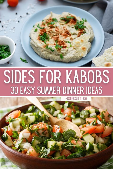 30 Sides for Kabobs - Easy Dinner Ideas For Summer - Foodiosity Kabob Dinner Meals, Skewers Dinner Ideas, Kabobs And Rice, Best Shish Kabob Recipe, Sides For Kabobs Parties, Grilled Skewers Ideas Kabobs, Summer Kebab Recipes, Kebab Party Ideas, Chicken Kabobs Sides