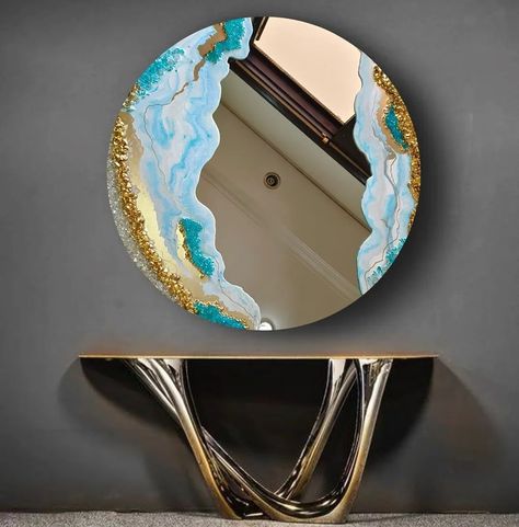 Epoxy resin art with crystals works on the finest quality mirror, size 3ft diameter. Price RM 1,270. Art work, colours & size can be customised as per your requirement. #interiordesignmalaysia #interiordesignmalaysia #renovationmalaysia #wainscoatingmalaysia #interiordesigs #decorationrumah#bungalow #ideadeco#interiordesign#resinart #caligraphy #wallart #designinterion #artgallery #artgallerymalaysia #artoftheday #artist #artistsoninstagram #instaart #artjournal#artheals #artstudio #creativ... Mirror With Crystals, Art With Crystals, Resin Mirror, Ramadan Collection, Turquoise Resin, Rm 1, Art Mirror, Epoxy Resin Art, Resin Tutorial