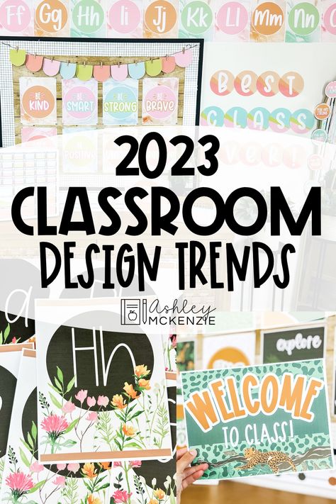 A classroom decorated with a marbled pastel theme, alphabet posters shown in a wildflowers theme, and a "Welcome to Class" sign featuring a modern jungle design. Class Decor Theme, Classroom Themes For Prek, New Classroom Themes 2023, New Classroom Themes 2024, Trending Classroom Themes, Classroom Themes For Kindergarten, Classroom Themes For Toddlers, Intermediate Classroom Decor, Classroom Decor 2024-2025