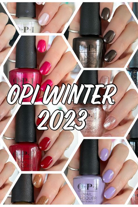 Winter is here! The new Opi Winter 2023 "Terribly Nice" Collection is a 14 piece collection of naughty and nice polishes. Winter Nail Polish 2023, Nail Polish Winter 2023, Nail Color For Winter 2023, Christmas Polish Nails, Nail Colors For Christmas 2023, Opi Christmas 2023, Trendy Nail Colors 2023 Winter, Winter Nails Opi Gel, Christmas Opi Nails