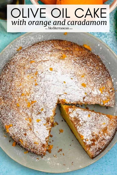 Orange cardamom olive oil cake features bold fruity flavor, warm spices, and a tender texture. Make this recipe for holiday parties, brunch, and more! Orange Cardamom Cake, Oil Cake Recipe, Cake Easy Recipe, Cardamom Recipe, Mediterranean Desserts, Orange Olive Oil Cake, Orange Olive Oil, Olive Oil Cake Recipe, Orange Cardamom