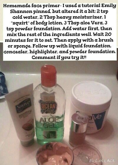 Homemade makeup primers : DIY face primer. If you want more of this, fold in 3 Tbsp of liquid foundation. Diy Primer Makeup Homemade, Diy Waterproof Makeup, How To Make Primer At Home, Diy Foundation Liquid Homemade, Diy Makeup Primer, Diy Primer Makeup, Diy Face Primer, Homemade Primer, Diy Primer