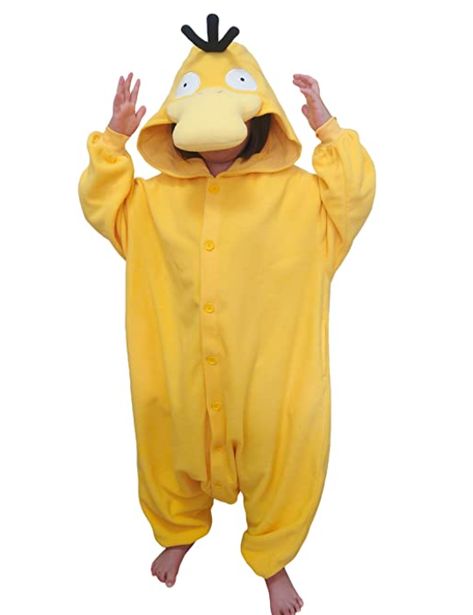 Confused Expression, Pokemon Kigurumi, Jumpsuit Winter, Pajama Costume, Yellow Feathers, Grass Type, Type Pokemon, Soft Yellow, One Piece Outfit