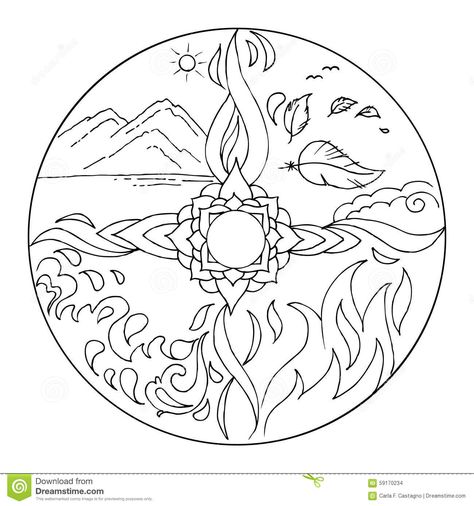 Coloring 4 Elements Mandala Diksha - Download From Over 41 Million High Quality Stock Photos, Images, Vectors. Sign up for FREE today. Image: 59170234 Tato Mandala, Water And Fire, Elements Tattoo, Elements Earth, 4 Element, Element Symbols, Mandalas Painting, Creation Art, Mandalas Drawing