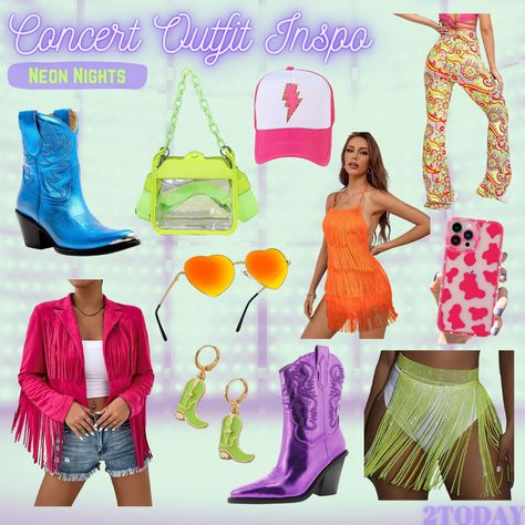 Neon Country Outfit, Neon Cowgirl Outfit, Concert Outfit Inspiration, Neon Cowboy, Festival Outfit Ideas, Concert Outfit Inspo, Cowboy Outfit, Neon Nights, Country Concert Outfit