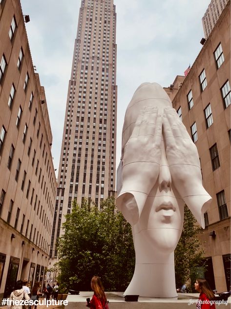 Frieze Sculpture, “Behind the Walls”, by Jaume Plensa.   “Sometimes, our hands are the biggest walls. They can cover our eyes, and we can blind ourselves to so much of what’s happening around us… To me, it’s an obsession to create a beautiful object with a message inside”. Jaume Plensa  #FriezeSculpture #JaumePlensa #newyork #nyc #newyorkcity #usa #ny #manhattan #photography #travel #photooftheday Jaume Plensa, Fountain Park, G Photos, Public Artwork, Long Faces, Rhythm And Blues, Westminster Abbey, Modern City, Art Appreciation