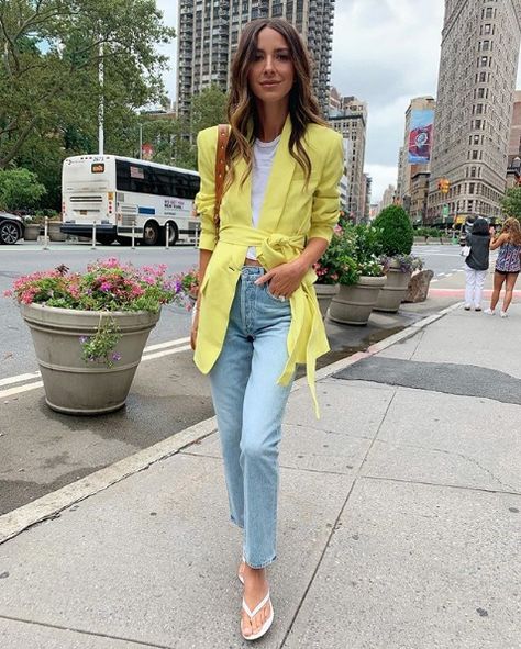 Shop the look from somethingnavy on ShopStyle Yellow Jacket Outfit, Light Wash Jeans Outfit, Wash Jeans Outfit, Blazer Outfits Casual, Workwear Brands, Street Style Aesthetic, Corporate Dress, 2020 Fashion Trends, Business Casual Outfits For Women