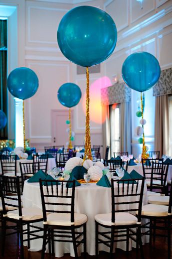 Giant balloons | Search Results | Michelle Edgemont Giant Balloon Centerpiece, Classy Balloon Centerpieces, Balloon With Streamers, Barmitzva Decoration, Ballon Center Piece Decorations, Tall Balloon Centerpieces, Bar Mitzvah Centerpiece Ideas, Barmitzva Party Ideas, Balloon Table Centerpieces Diy