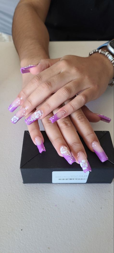 Vacation Nails Purple, Flower Nails Aesthetic, Hawaiian Flower Nails, Tropical Vacation Nails, Nails Purple, Nails Aesthetic, Hawaiian Flower, Vacation Nails, Hawaiian Flowers