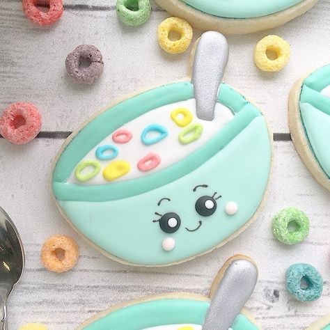 Cereal Themed Party, National Cereal Day, Birthday Breakfast Party, Royal Cookies, Kawaii Cookies, School Cookies, Valentines Cookies, Cookie Making, Making Fondant