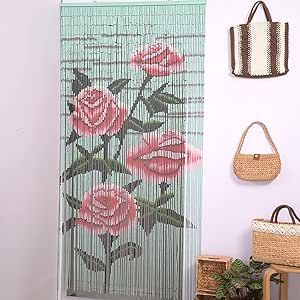 TACHILC Rose Bamboo Bead Curtain, Doorway Hanging Beads, Bamboo Door Beads 35.5 inches x 78 inches, 90 Strands Bamboo Door Curtain, Bamboo Beaded Curtains, Bamboo Outdoor, Door Beads, Beaded Curtain, Painted Bamboo, Bamboo Curtains, Flower Curtain, Doorway Curtain