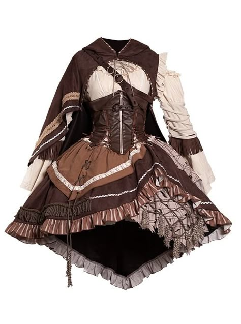 Hunter Series Pirate Style Steampunk PU Belt Apricot Splicing Brown Drawstring Straps Dress OP Hooded Cloak Set Mode Steampunk, Fair Outfits, Pirate Fashion, Style Steampunk, Dress Design Sketches, Steampunk Clothing, Fashion Inspiration Design, Steampunk Fashion, Fantasy Fashion