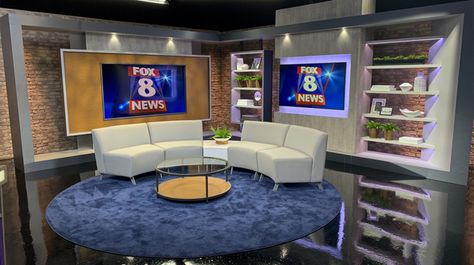 Broadcast Studio Design, Studio Set Design, Broadcast Studio, Tv Set Design, Design Tv, High Point Nc, Talk Shows, Tv Sets, Diy Tv