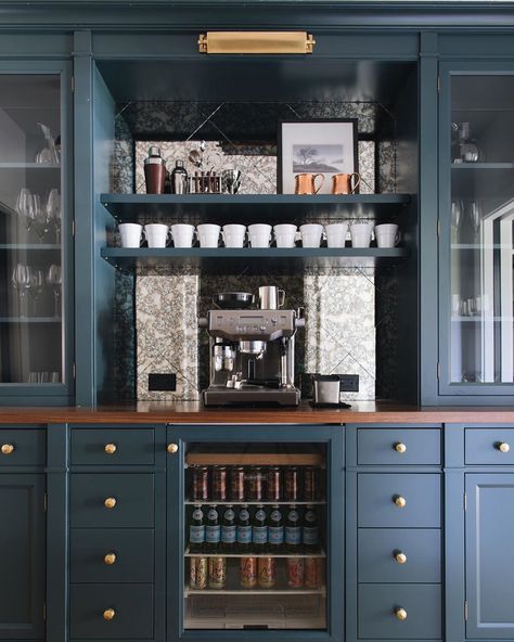 Jean Stoffer on Instagram: “A coffee bar. I am noticing that many of our clients want a dedicated area for coffee making. So we are often including them in our…” Jean Stoffer, Coffee Station Kitchen, Home Coffee Stations, Coffee Bars In Kitchen, Herringbone Backsplash, Built In Bar, Home Coffee Bar, Coffee Bar Home, Home Bar Designs