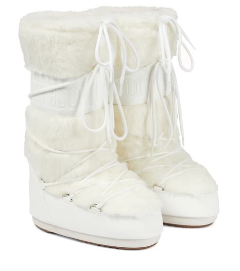 Moon Boot - Icon faux fur snow boots | Mytheresa Fur Snow Boots, Dr Shoes, Moon Boot, Faux Leather Boots, Moon Boots, White Faux Fur, Fur Boots, Boots Knee, White White