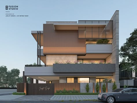 Uprise at Udaipur - v2 on Behance Small House Design Architecture, Modern Facade, Modern Bungalow Exterior, Twin House, Exterior Facade, House Outer Design, Facade Architecture Design, Contemporary House Exterior, Compound Wall