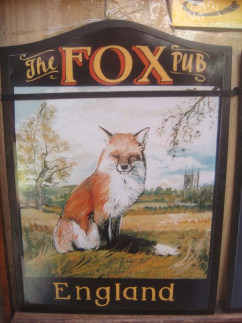 The Fox Pub tavern sign. Newer sign, but look at that fox face? Nice. English Pub Decor, Tavern Sign, English Pub, British Pub, Fox Face, Old Pub, Equestrian Decor, Trade Sign, Pub Decor