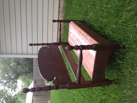 Headboard, footboard, and bed rail into a bench! Even used the leftover cedar lining from the stereo console/cedar chest for the seat! Bed Frame Bench, Vintage Bed Frame, Diy Entryway Bench, Old Bed Frames, Headboard Benches, Diy Wood Bench, Headboard Bench, Diy Entryway, Bed Headboard