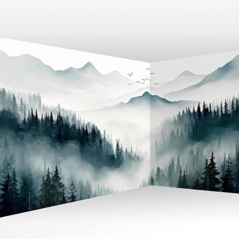 Amazon.com: artgeist Wall Mural Peel and Stick Landscape 212x98 in - XXL Self-Adhesive Corner Wallpaper Removable Large Sticker Foil Angle Wallpaper Wall Decor Print Lake Mountains Forest c-B-0470-a-a : Tools & Home Improvement Home Murals Ideas, Forest Wall Painting, Mountain Painting Wall, Corner Wallpaper, Mountain Wall Painting, Wall Murals Painted Diy, Reading Lounge, Mountain Wall Mural, Alpine Forest