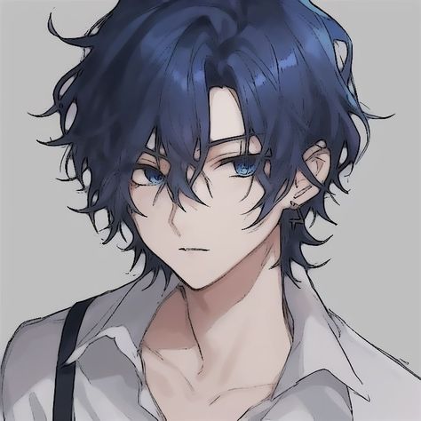 blue haired anime guy Male Oc Art Blue Hair, Anime Guys Hairstyles Messy, Blue Hair Male Character Design, Black Hair Men Drawing, Blue Hair Male Character Art, Blue Hair Anime Man, Anime Hair Styles Males, Blue Haired Anime Guy, Blue Hair Boy Art