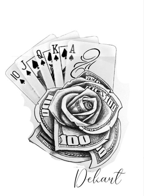 Dollar Bill Tattoo, 100 Dollar Bill Tattoo, Tattoo Casino, Bill Tattoo, Joker Card Tattoo, Money Rose Tattoo, Playing Card Tattoos, Dice Tattoo, Abstract Tattoo Ideas