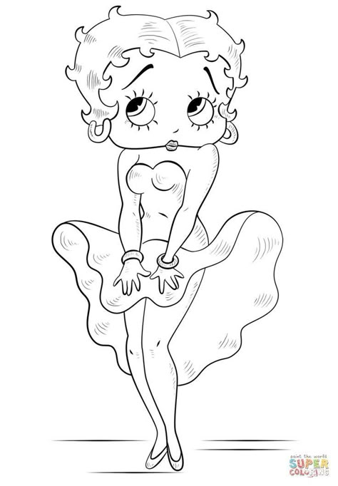 Draw Betty Boop, Betty Boop Tattoos, Betty Boop Cartoon, Betty Boop Art, Drawing Tutorials For Kids, Betty Boop Pictures, Drawing Cartoon Characters, Cartoon Coloring Pages, Step Drawing