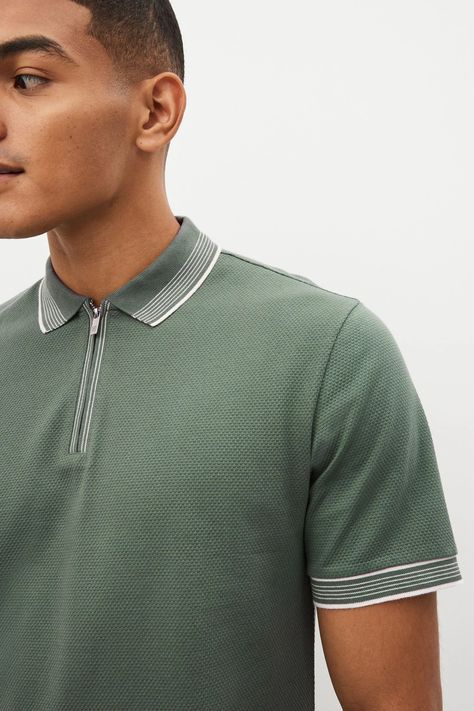 Polo T Shirt Design, Textured Polo, Mens Polo T Shirts, Polo Shirt Design, Style Bubble, Green Tips, Zip Polo, Polo Tees, Cotton Texture