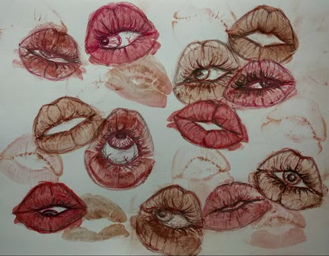 #art #drawing #draw #drawingideas #lipstick #lips Lipstick Eyes Art, Lipstick Eyeball Drawing, Lipstick Drawing Ideas, Lips With Eyeball Drawing, Lipstick Kiss Eye Drawing, Lips And Eyes Drawing, Lip Print Drawing, Eye Lips Drawing, Painting Lips Art