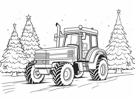 illustration of Festive Christmas tractor Printable Christmas Tractor, Tractor Colouring, Tractor Advent Calendar, Tractor With Christmas Lights, Tractor Colouring In Pages, Pyrography Tractor Patterns Printable, Christmas Tractor, Tractor Coloring Pages, Mandala Turtle