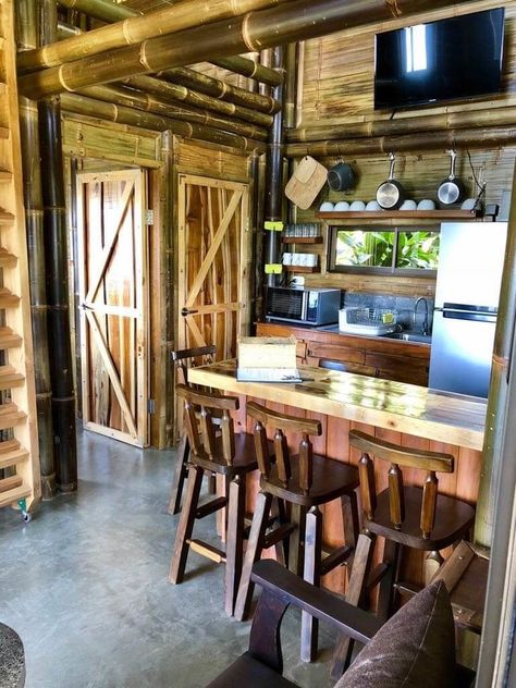 Bamboo Kitchen Design, Modern Kubo, Campsite Decorating, Bamboo Houses, Concrete Room, Dirty Kitchen Design, 3 Storey House Design, Terrace Kitchen, Bahay Kubo