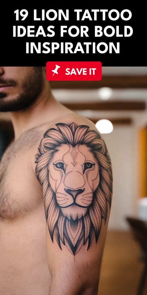 Explore these 19 lion tattoo ideas showcasing stunning black and dot work designs for those looking for majestic tattoo inspiration. Perfect for animal lovers and zodiac sign enthusiasts. Lion Tattoo On Finger, Traditional Lion Tattoo, Lion Forearm Tattoos, Lion Tattoo Ideas, Lion Flower, Geometric Lion Tattoo, Family Tattoo Designs, Geometric Lion, Crown Tattoo Design