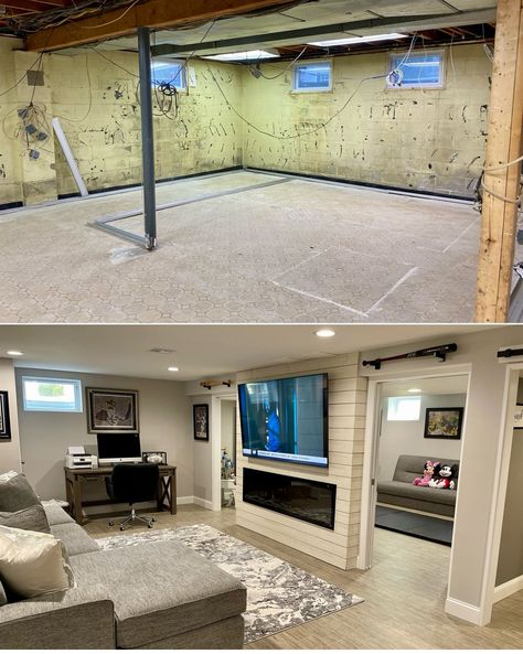 Diy Finish Basement Cheap, Basement Covering Ideas, Basement Remodel Cheap, Ranch Style Basement Ideas, How To Build Walls In Basement, Mother In Law Basement Apartment, Building A Room In Basement, Finishing Small Basement, Small Modern Basement Ideas