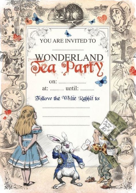 Mad Hatter Tea Party Invitations, Alice In Wonderland Invitations, Mad Hatters Tea Party, Wonderland Invitation, Alice In Wonderland Tea Party Birthday, Alice Tea Party, Mad Hatter Party, Cheesy Quotes, Alice In Wonderland Birthday