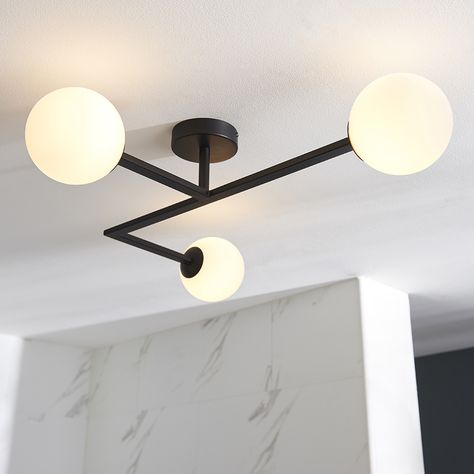 Bathroom Matt, Safe Bathroom, Angled Ceiling, Matte Black Bathroom, Metal Pendants, Bathroom Ceiling, Flush Light, Semi Flush Lighting, Black Ceiling