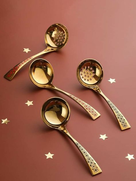 Cutlery Designs, New House Essentials, Brass Cutlery, Kitchen Decor Collections, Crockery Design, Cutlery Design, Bridal Necklace Designs, Cat Cookies, Cooking Gadgets