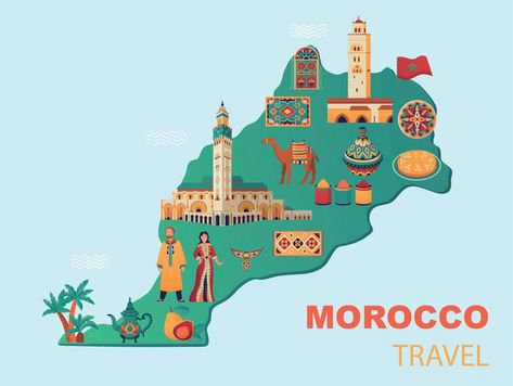 Morocco Map, Map Drawing, Map Illustration, Morocco Travel, Bullet Journal School, Travel Bug, Science Fiction Tv, Illustrated Map, Travel Bugs