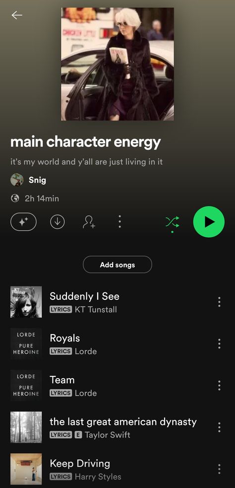 playlist for main character that you are Main Character Songs Playlist, Suddenly I See Aesthetic, Playlist Main Character, Main Character Aesthetic Playlist Cover, Main Character Songs, Main Character Playlist, Lorde Team, Character Playlist, Main Character Vibes