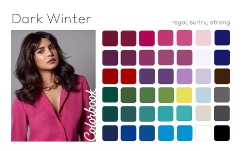 Dark | Deep Winter: The Complete Guide to Color, Style, & Make-up — ColorBook Dark Deep Winter, Deep Winter Color Palette, Deep Winter Palette Outfits, True Winter Color Palette, Cool Winter Color Palette, Deep Winter Palette, Makeup Suggestions, Winter Pastels, Deep Winter Colors