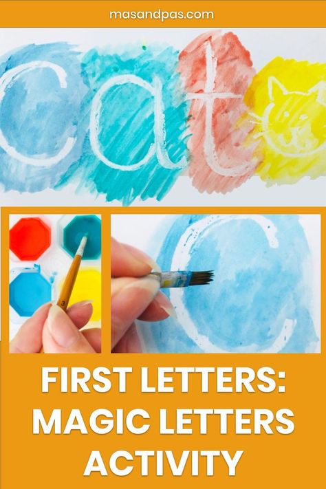 These magic letters appear out of nowhere! A great activity and a fun way to introduce your toddler to their first letters. As they paint over the paper the letters magically appear and your child will become more familiar with their shapes and forms. #learning #kids #learningactivity #firstletters #magicletters #activity Wax Resist Art, Magic Letters, Letters Activity, How To Do Magic, Screen Free Kids, Letter Activity, Letter Learning Activities, Character Activities, Letter Recognition Activities