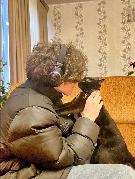 A Cat, Black Cat, A Woman, Headphones, Black