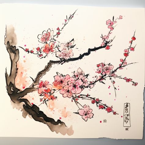 #stablediffusionweb #sd3 #midjourney Japanese style, line drawing, ink, cherry blossom, watercolor, painting, sakura branch, with signature, Japanese Cherry Blossom Sketch, Cherry Blossoms Drawing, Cherry Blossom Watercolor Painting, Sakura Flowers Drawing, Cherry Blooms Drawing, Sakura Watercolor, Cherry Blossom Branch Drawing, Traditional Japanese Cherry Blossom Art, Sakura Branch