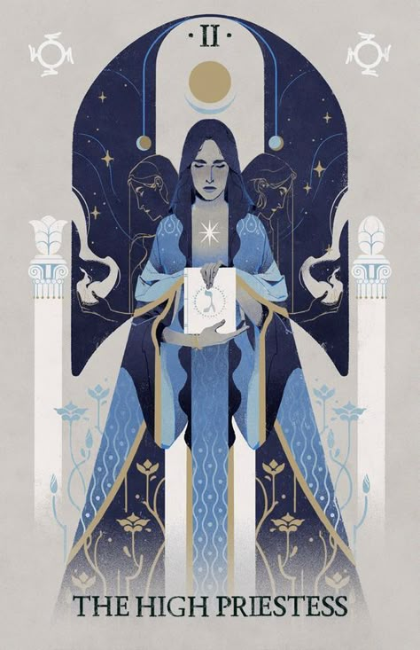 Tarot Cards Art Illustration, High Priestess Tarot, The High Priestess, The Hierophant, Posca Art, High Priestess, Tarot Cards Art, Japon Illustration, Art Carte