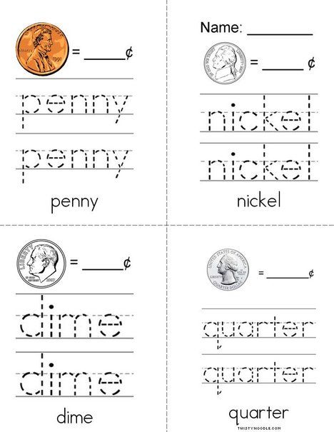 My Money Book from TwistyNoodle.com Money Preschool Craft, Preschool Money Printables, Learning Money For Kids Free Printable, Second Grade Activities Printables, Money Crafts For Kids, Money Worksheets 1st Grade, Money Worksheets For Kindergarten, Kindergarten Money, Kindergarten Money Worksheets