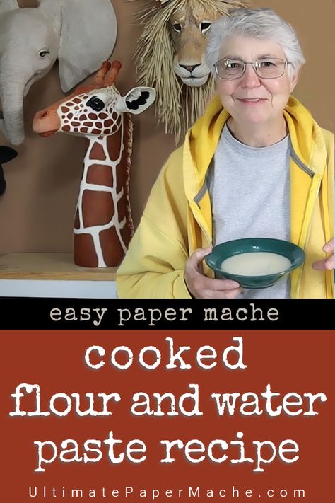 Paper Mache With Flour And Water, Papier Mache Paste Recipe, Flour And Water Paper Mache, Smooth Paper Mache, Papermache Recipes, Paper Clay Projects, Paper Mache Recipe, Paper Mache Paste, Paper Clay Art