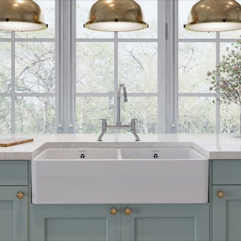 Rangemaster Farmhouse Sink White Ceramic Kitchen Sink, Ceramic Kitchen Sink, Ceramic Kitchen Sinks, Belfast Sink, White Kitchen Sink, Apron Sink Kitchen, Ceramic Sinks, Fire Clay, Bowl Ceramic