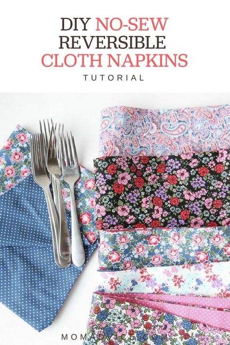 DIY No-Sew Reversible Cloth Napkins - MomAdvice Diy Cloth Napkins, Diy Hand Warmers, Diy Napkins, Sewing Projects For Kids, Easy To Sew, Cloth Napkin, No Sew, Sewing Projects For Beginners, Easy Sewing Projects