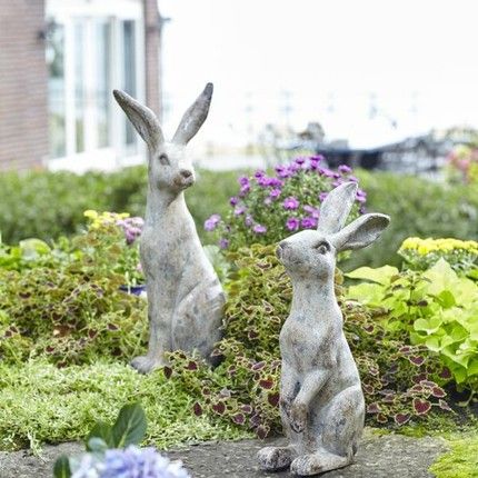 SPRING MANTEL DECORATING IDEAS - StoneGable Weather Stones, Bunny Statue, Rabbit Garden, Rabbit Figurine, Outdoor Statues, Spring Home Decor, Antique Farmhouse, Mantel Decorations, Laurel Foundry Modern Farmhouse