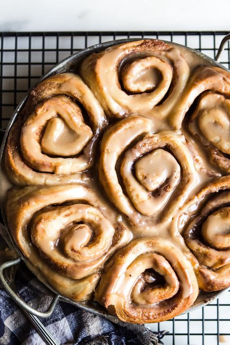 These tender, gooey, dairy-free (!!) cinnamon rolls, are so delicious, no one will know that they’re vegan. Cinnamon Rolls with a Thick Maple Glaze? Yes, Please. Dairy Free Cinnamon Rolls, Cinnamon Roll Bake, Modern Proper, Vegan Cinnamon Rolls, Cinnamon Roll Dough, Pumpkin Recipe, Cinnamon Coffee, Breakfast Coffee, Whole30 Recipes